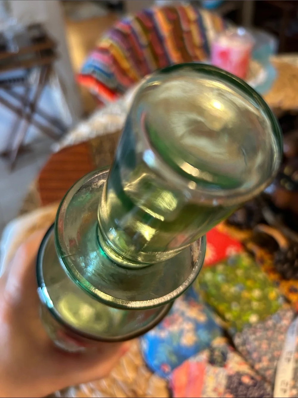 Vintage 1960’s Old Fitzgerald Venetian Green Glass Bourbon Decanter Bottle